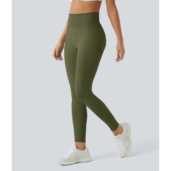 Halara Seamless Flow High Waisted Booty Scrunch Leggings Green S Full Length - Picture 3 of 7